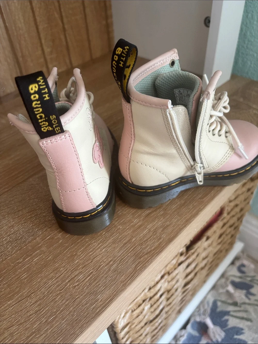 Dr. Martens Pink and Cream Lace-Up Kids Boots